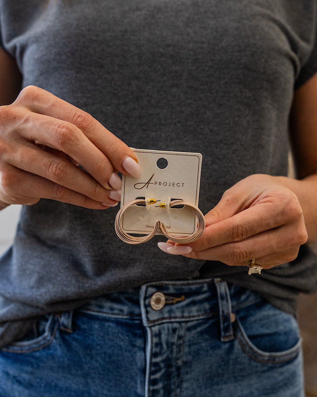 NEW! Overlapping Hoop Earrings - Beige Trendy Wholesale