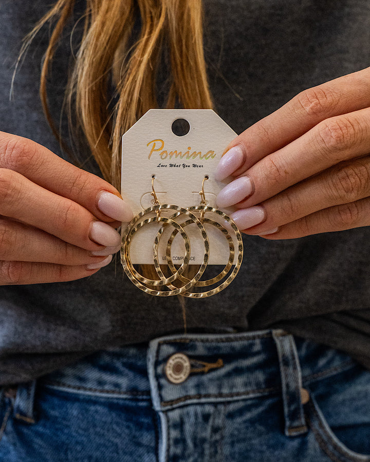 NEW! Hammered Double Circle Dangle Earrings - Gold Trendy Wholesale