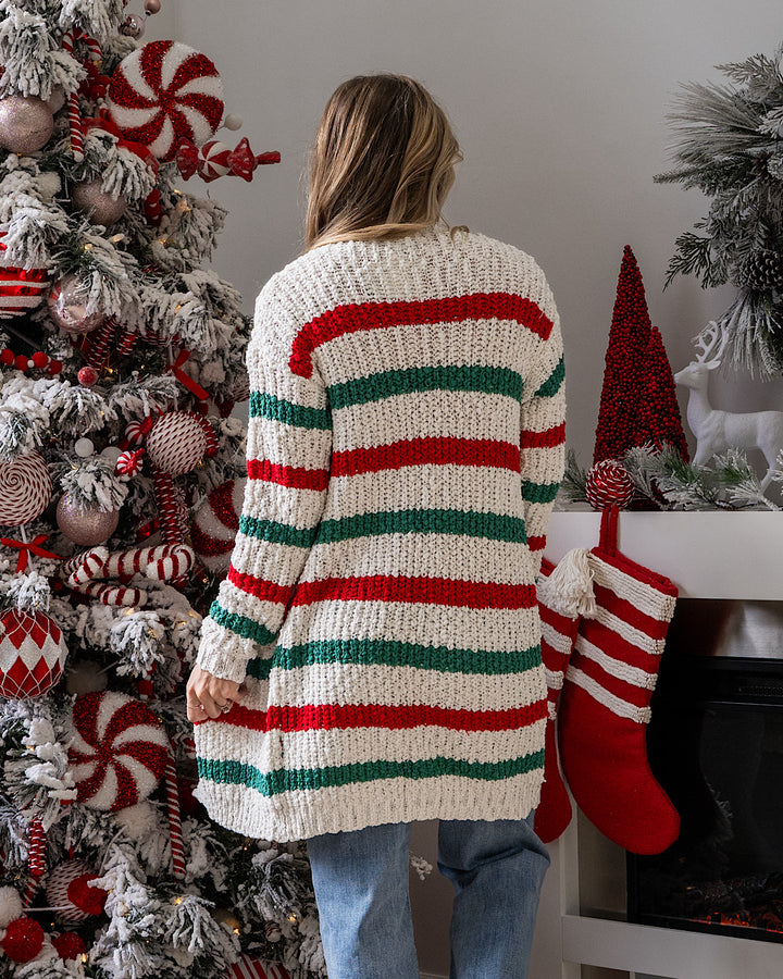 NEW! Christmas Stripe Open Front Cardigan
