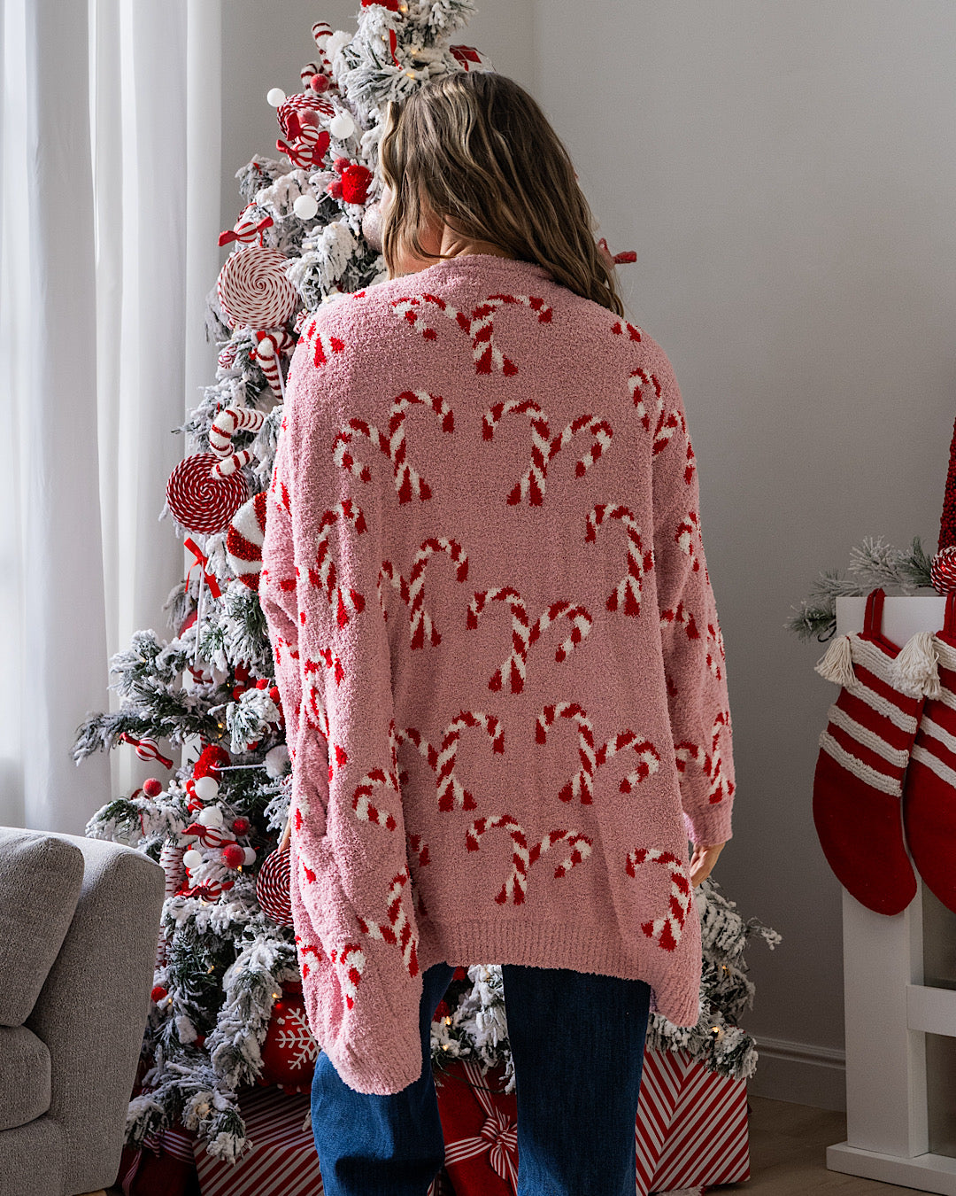 NEW! Christmas Cloud Open Cardigan - Candy Cane