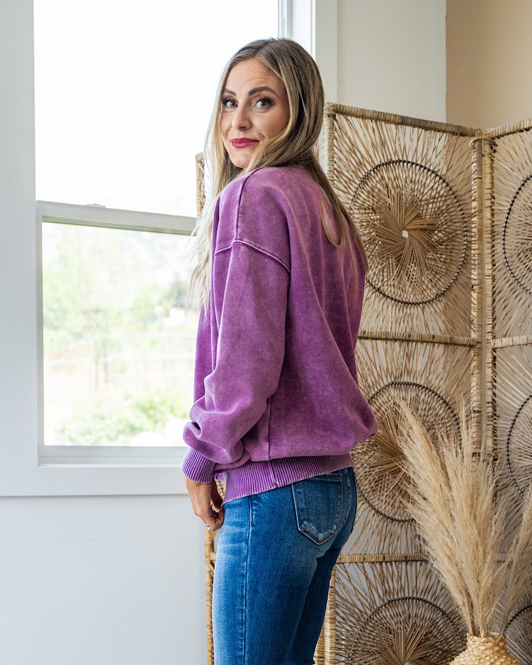 Boyfriend Crewneck Sweatshirt - Light Plum  Zenana   