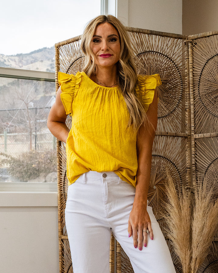 Celeste Ruffle Sleeve Top - Dijon Yellow SALE Staccato
