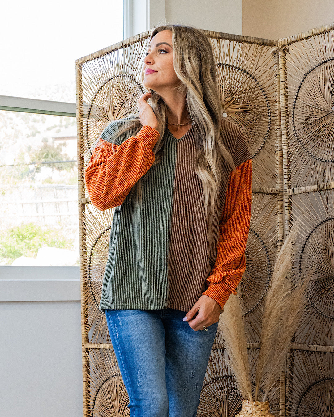 NEW! Addison Color Block Corded Split Neck Top - Olive, Chocolate & Spice  Lovely Melody   