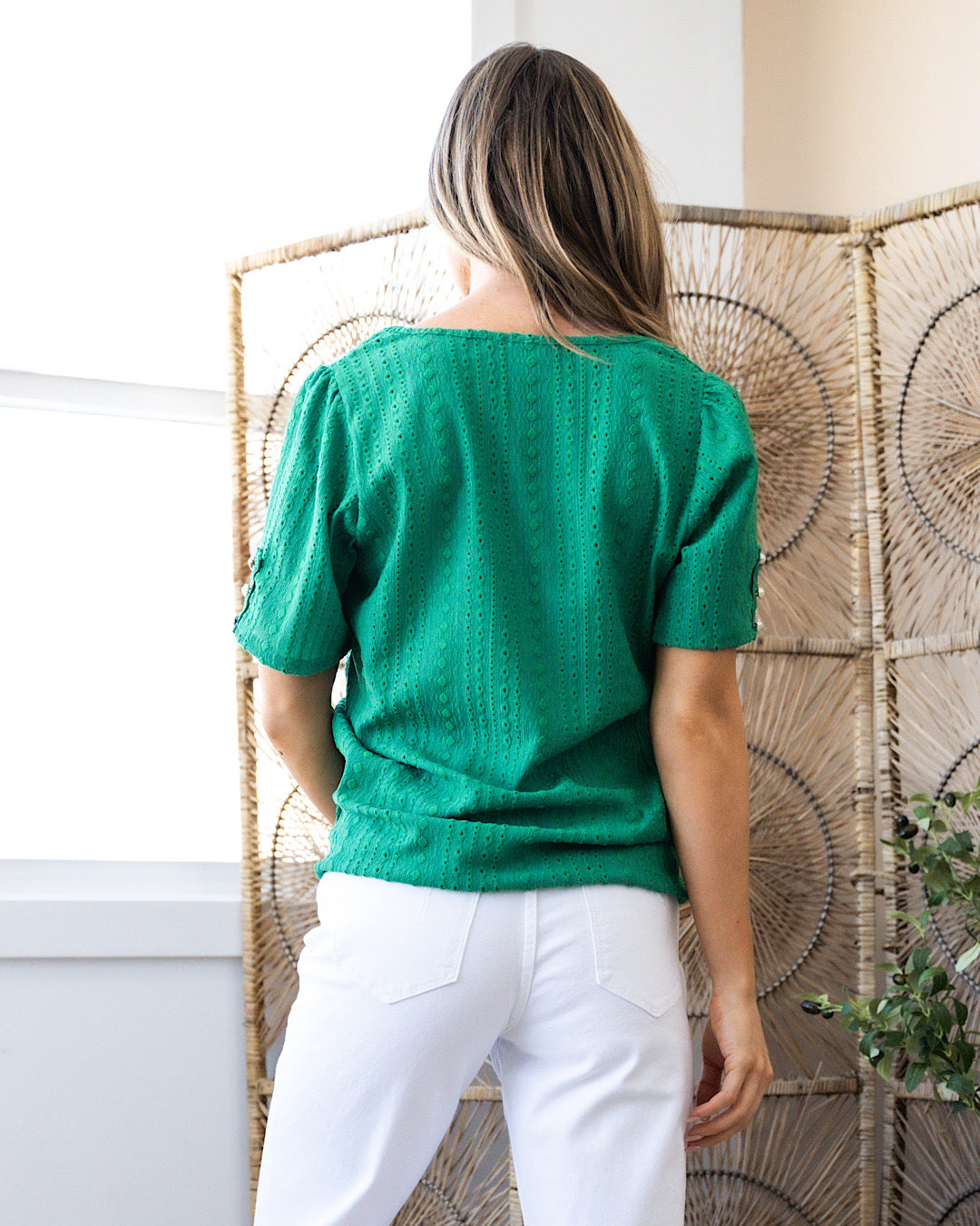 Kylee Textured Square Neck Top - Kelly Green  Sew In Love   