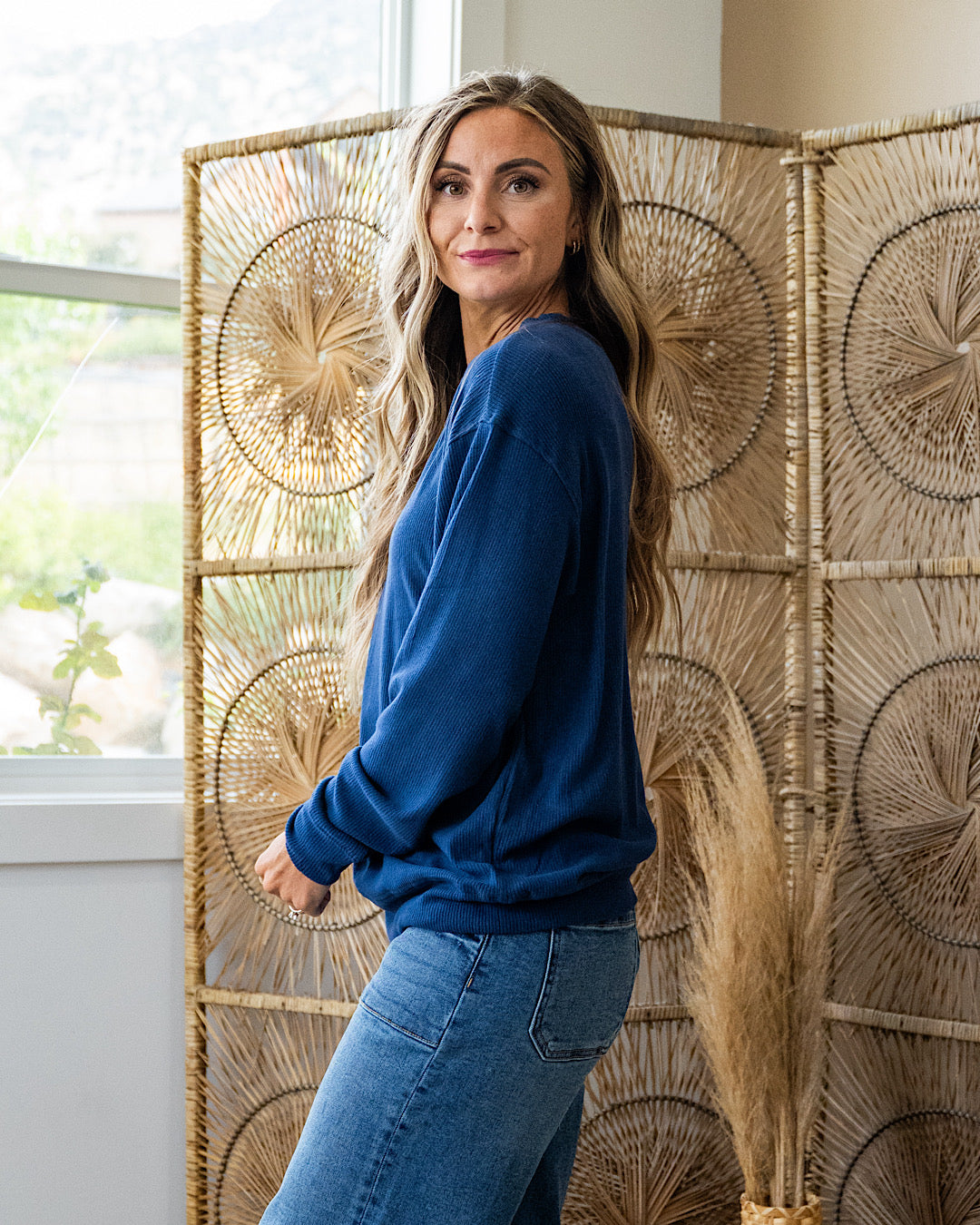 NEW! Mia Ribbed Crewneck Top - Navy Michelle Mae