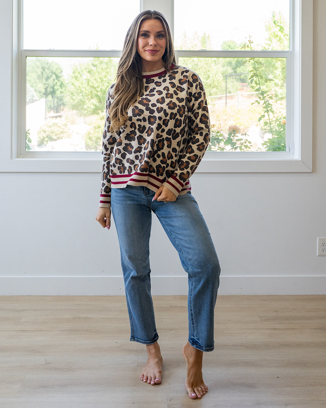 NEW! Caroline Leopard Print Sweater - Burgundy