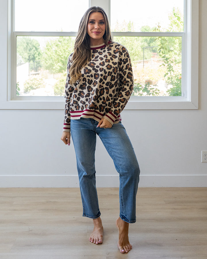 NEW! Caroline Leopard Print Sweater - Burgundy