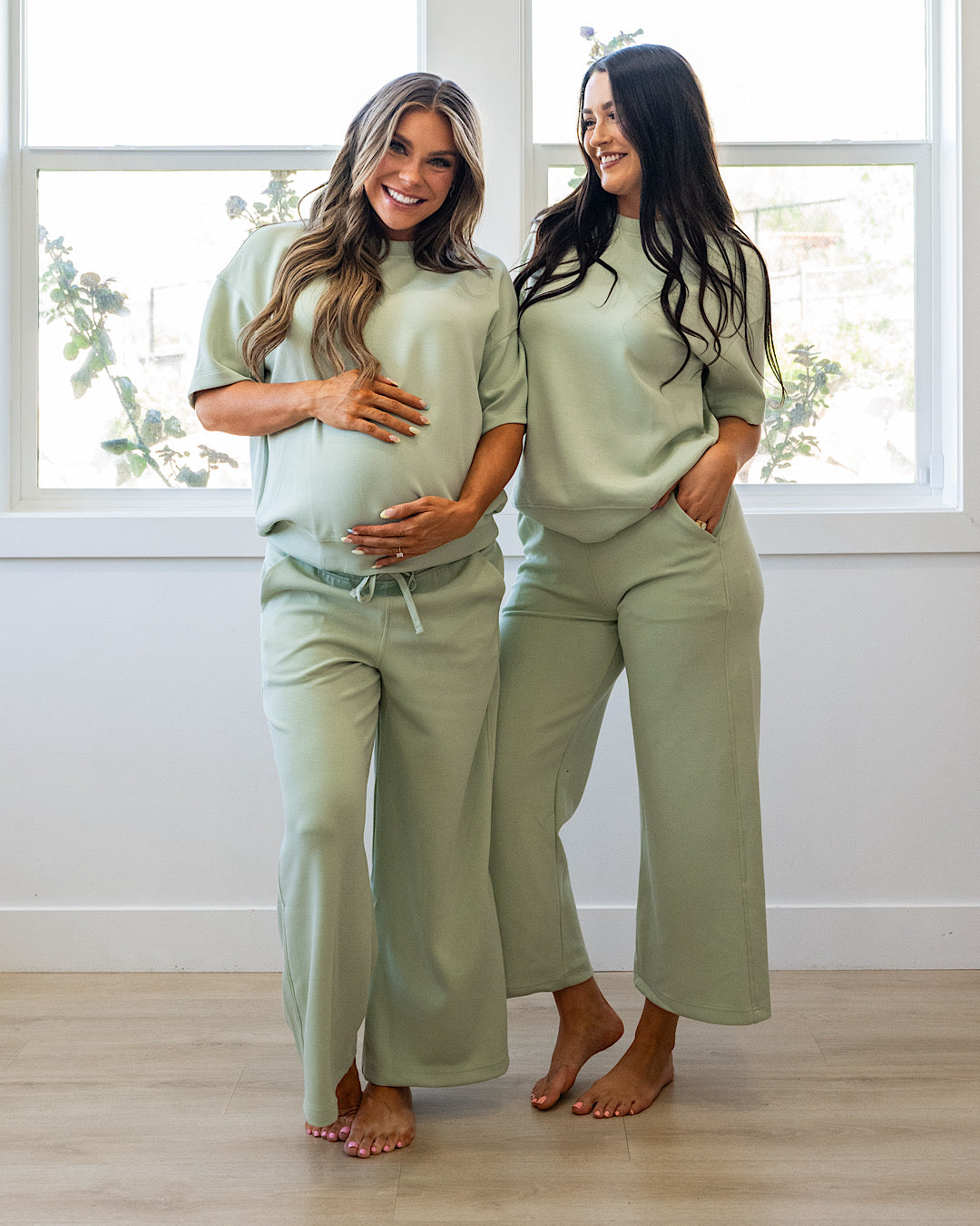 NEW! Kendall Scuba Fabric Wide Leg Pants - Pistachio Cream