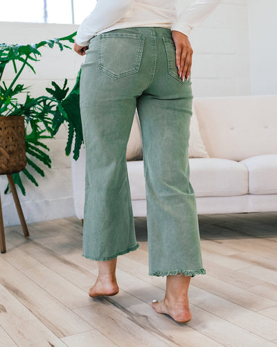 Mae Wide Leg Cropped Jeans - Olive  Zenana   