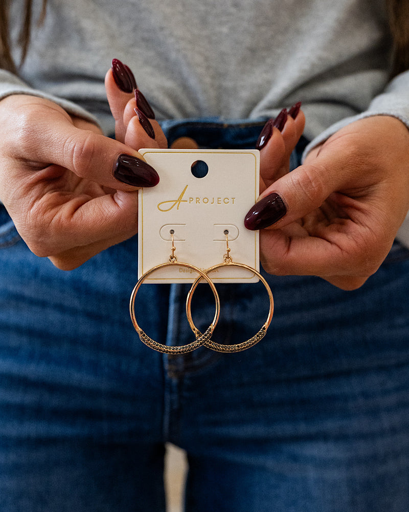 NEW! Hematite Crystal Circle Drop Earrings - Gold