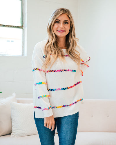 Dodged a Bullet Rainbow Stitch Sweater - Ivory  Staccato   