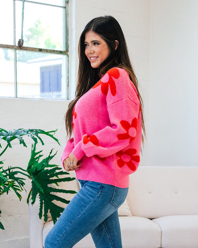Della Pink and Red Flower Sweater  Bibi   