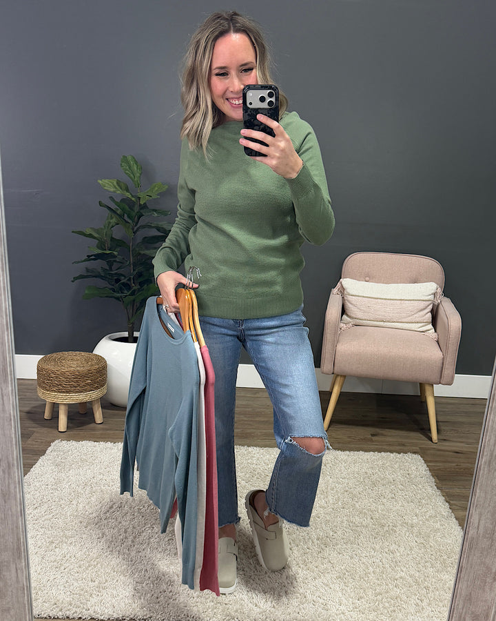 NEW! Chelsea Waffle Knit Top - Dusty Blue