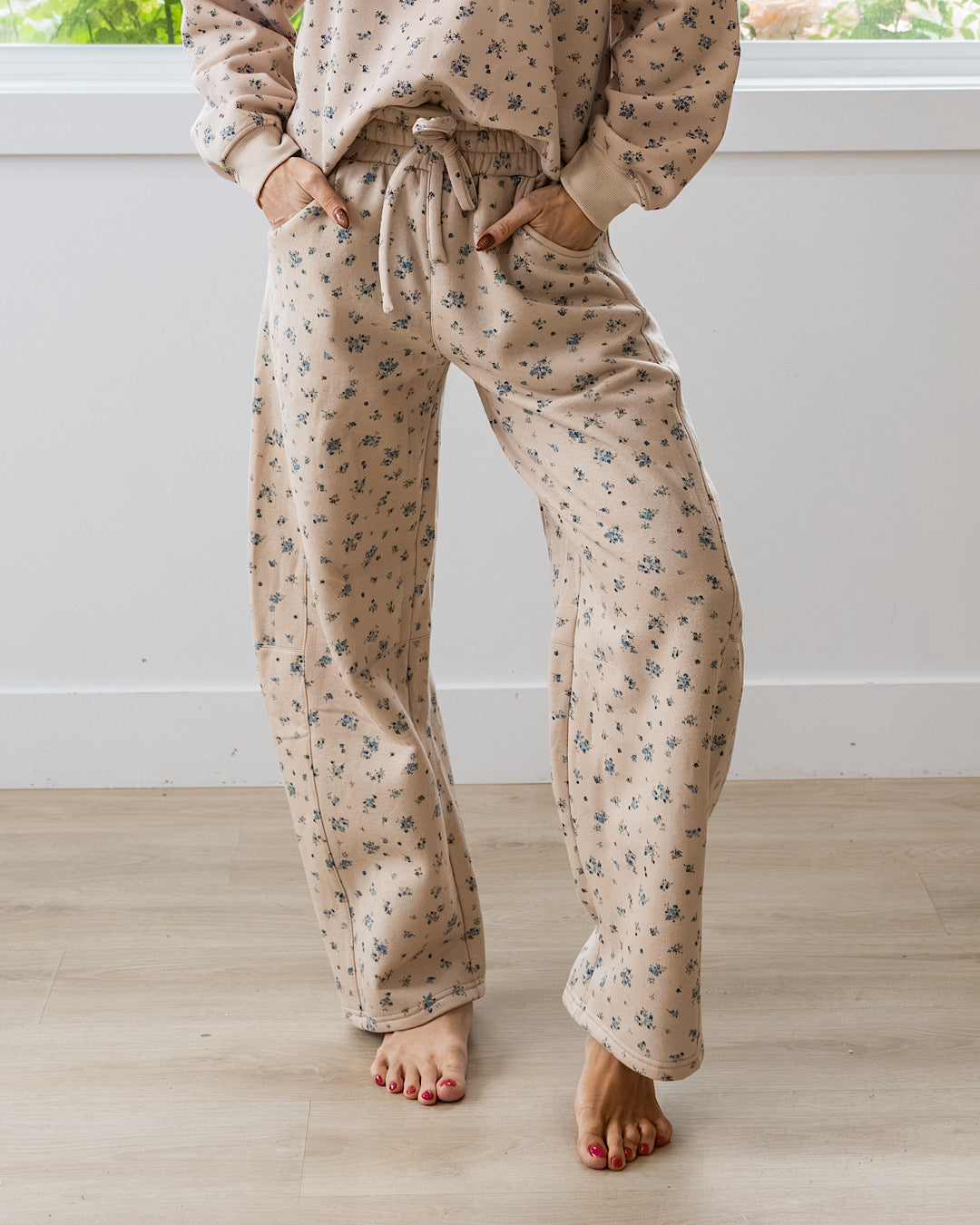 Ditsy Floral Barrel Leg Pants - Khaki Multi Mine
