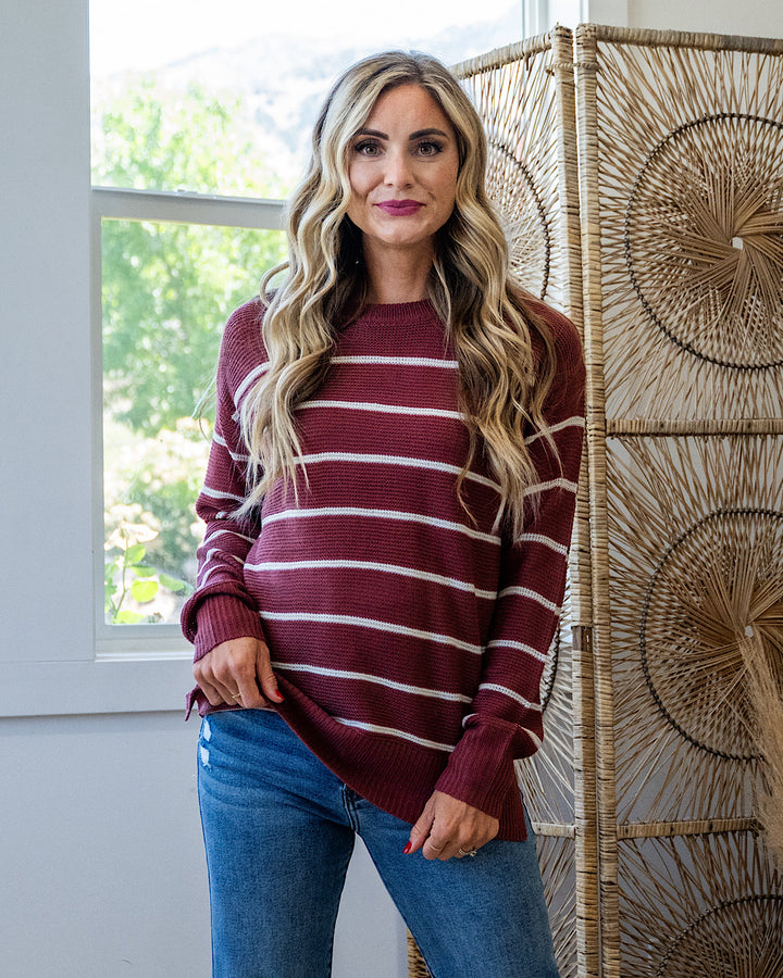 Andrea Striped Side Slit Sweater - Color Options Available! Be Cool Brick