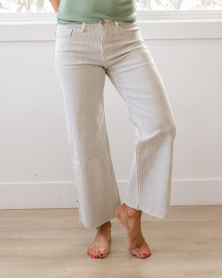NEW! Vervet Andi Striped Cropped Wide Leg Jeans Vervet