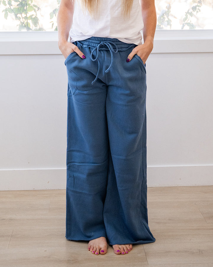 NEW! Wide Leg Lounge Pants - Dusty Blue