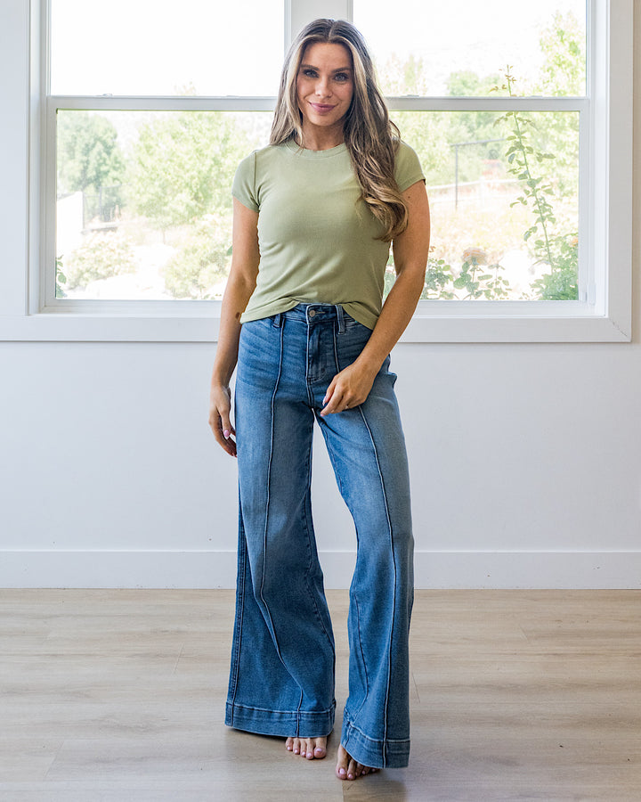 NEW! Cassidy Short Sleeve Ribbed Top - Matcha Be Cool