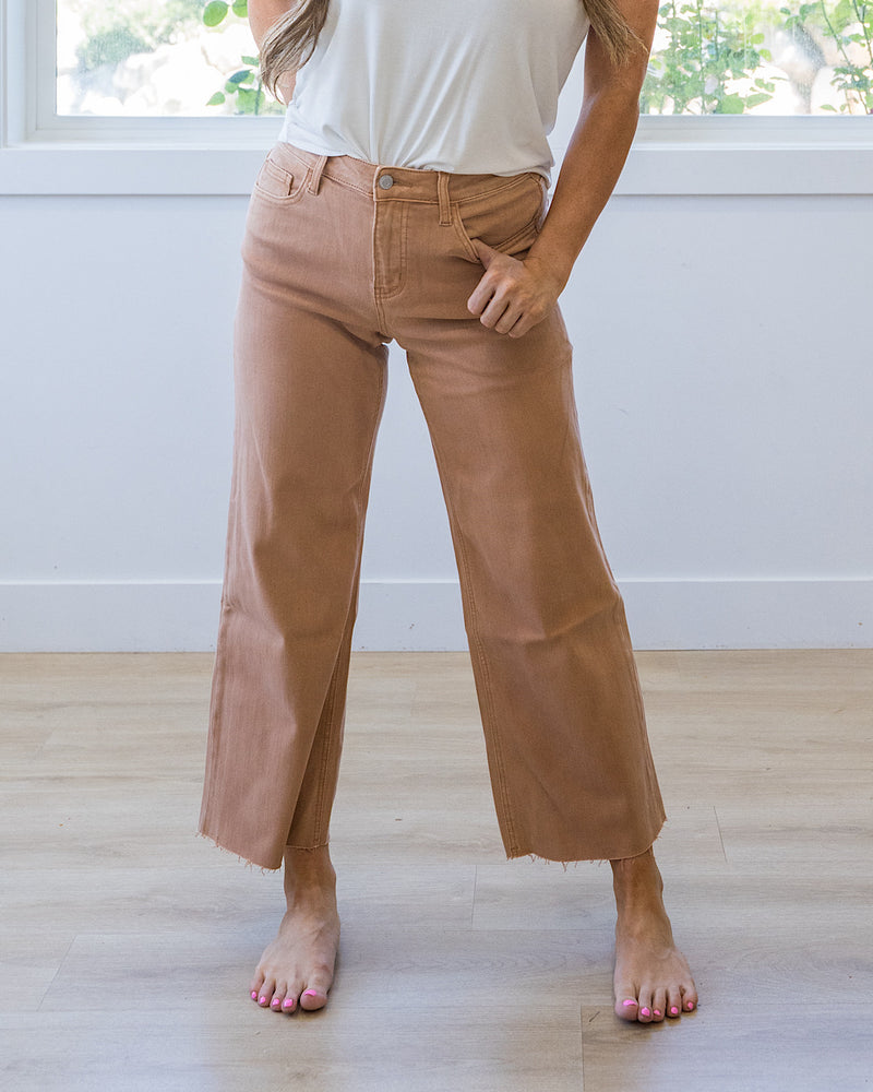 NEW! Vervet Skye Wide Leg Non Distressed Crop Jeans - Mocha