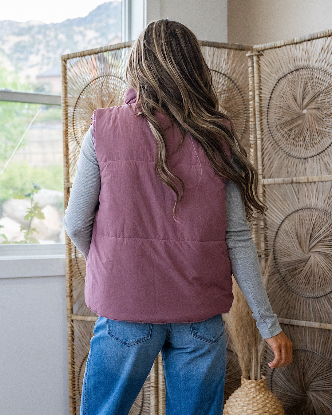 NEW! Corduroy Reversible Puffer Vest - Rose Staccato