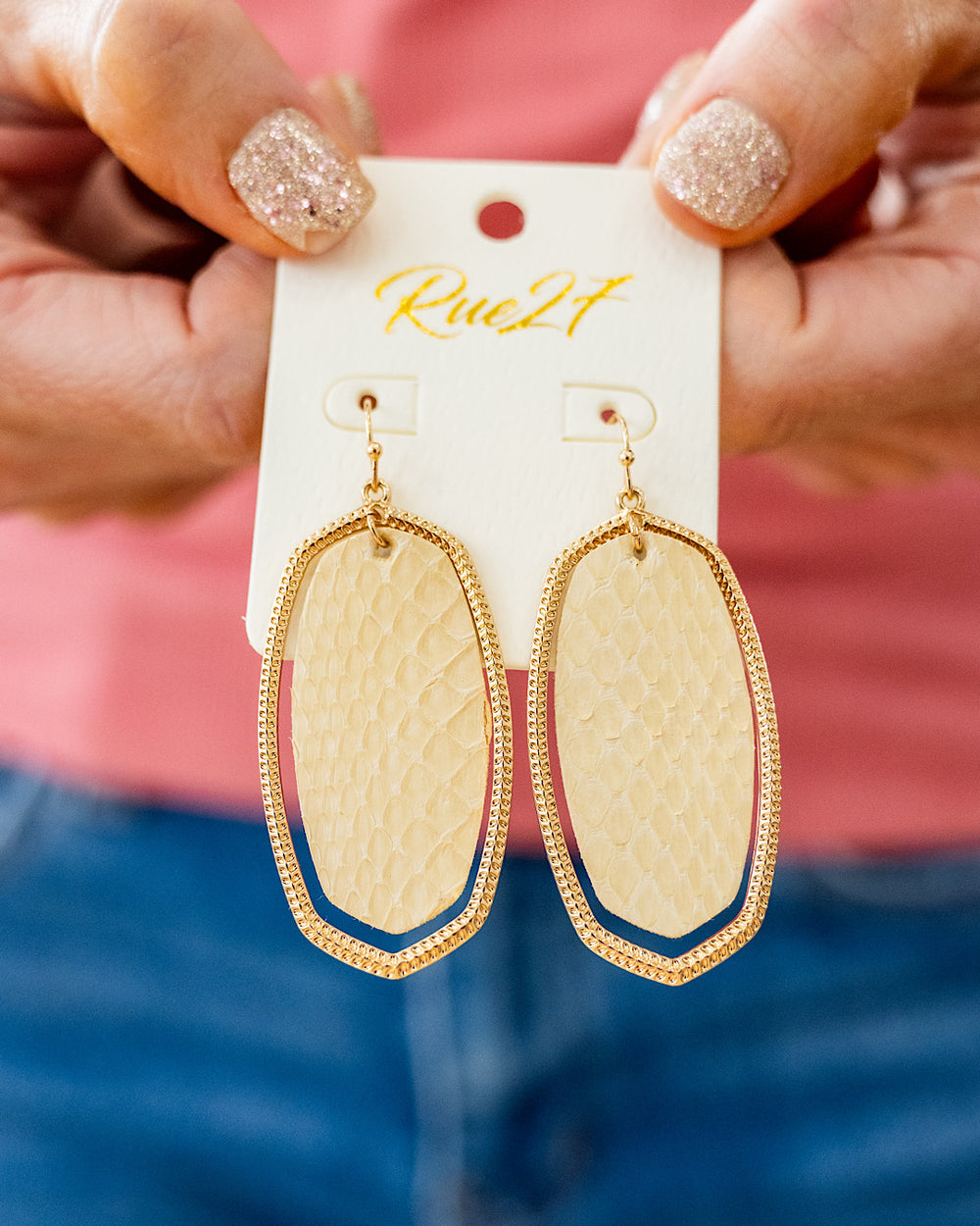 NEW! Textured Metal Leatherette Dangle Earrings - Gold Trendy Wholesale