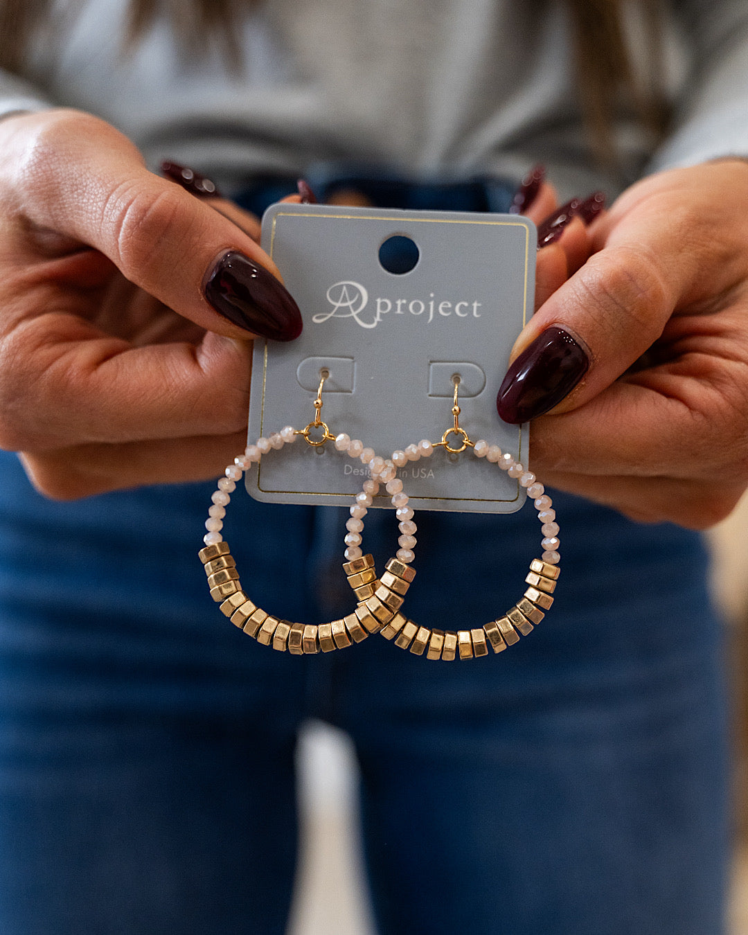 NEW! Metallic and Glass Beaded Circle Drop Earrings Trendy Wholesale