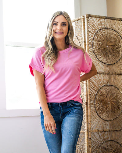 NEW! Melissa Roll Sleeve Top - Pink  Staccato   