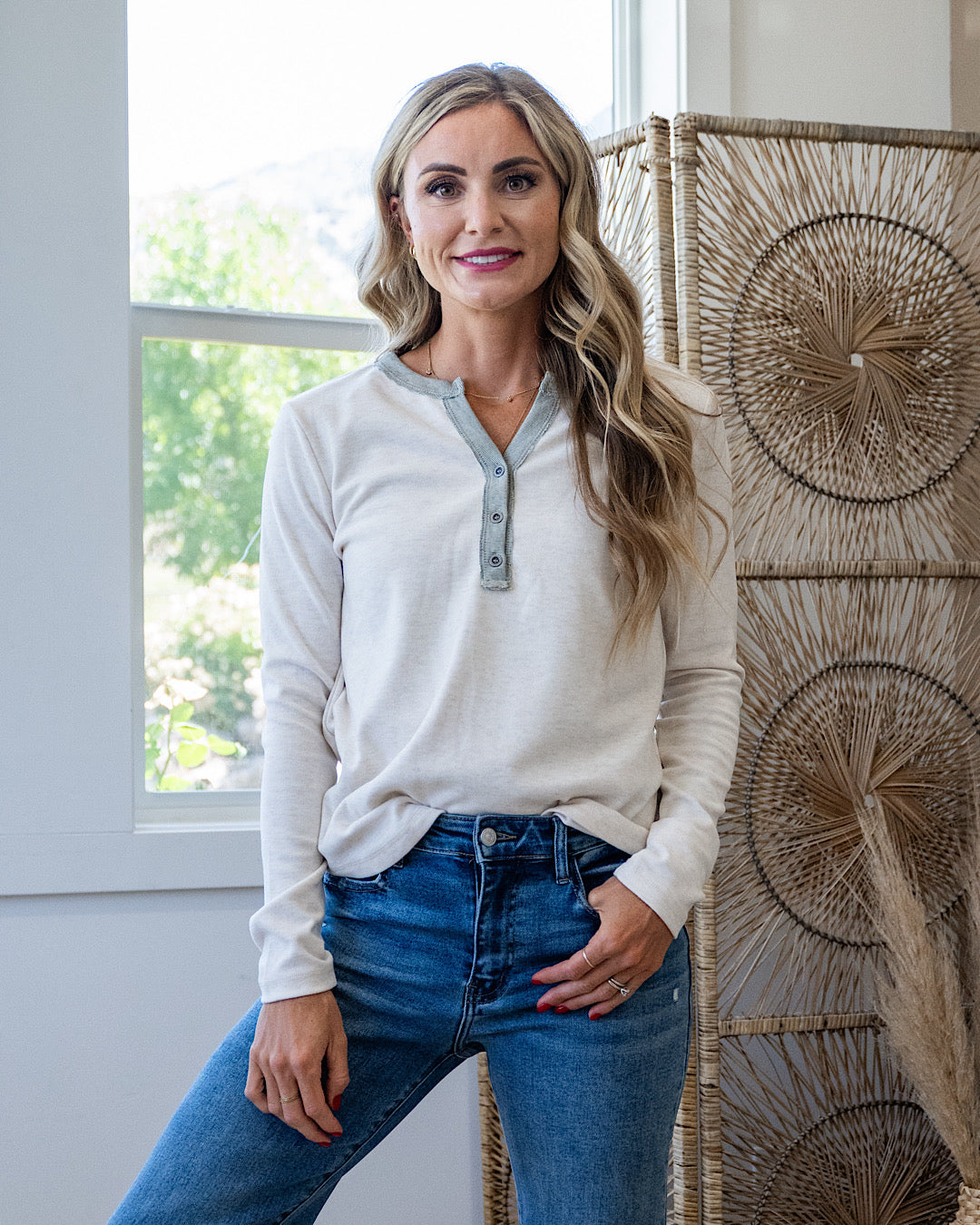 Whitney Brushed Henley Top - Color Options Available! Arrow Twenty Two Oatmeal