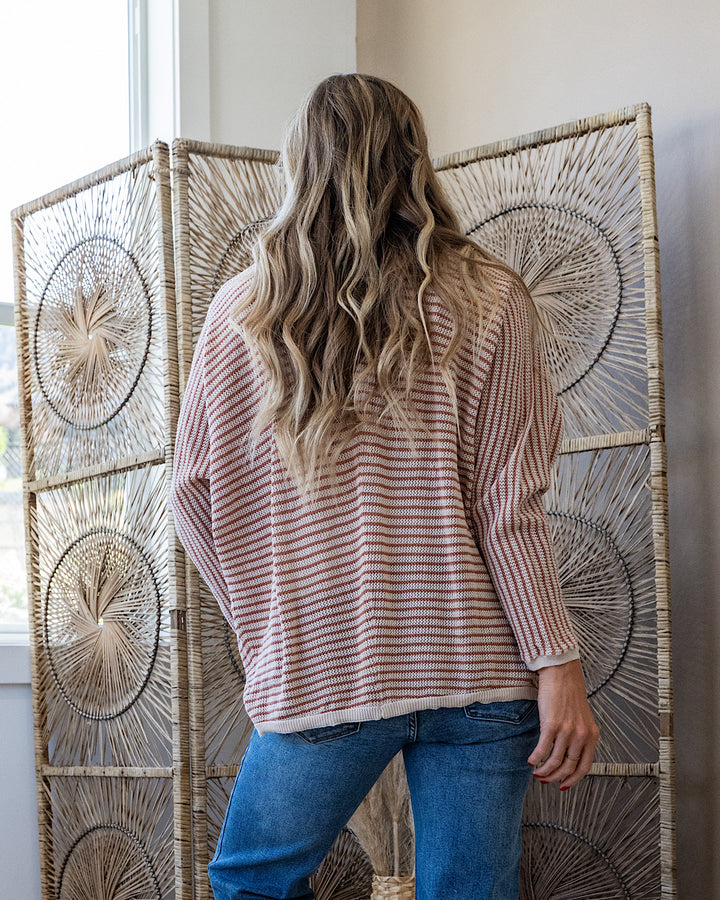 Brenda Striped Dolman Sleeve Open Cardigan - Auburn Be Cool