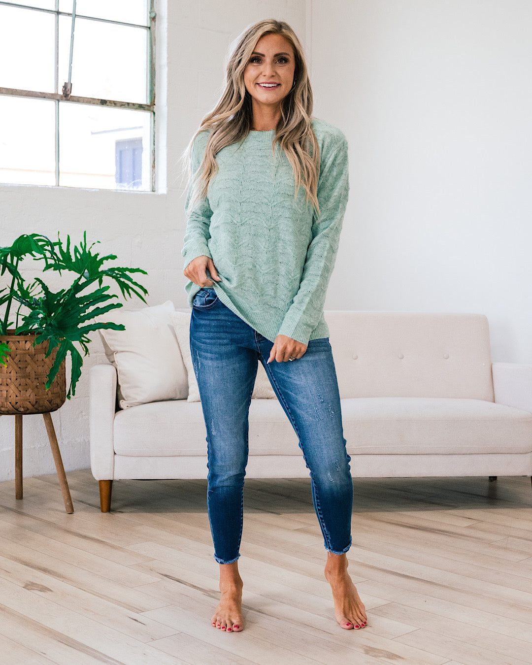 Tessa Pointelle Textured Sweater - Mint  Staccato   