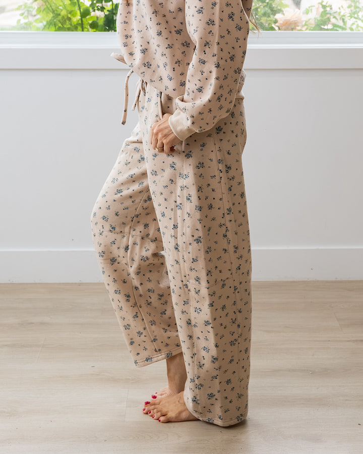 Ditsy Floral Barrel Leg Pants - Khaki Multi Mine