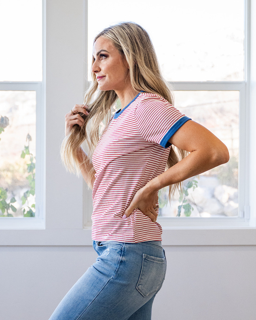 NEW! Alexis Striped Knit Top - White & Red Wishlist