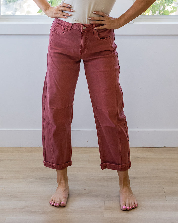 NEW! Alexandra Non Distressed Barrel Jeans - Cabernet