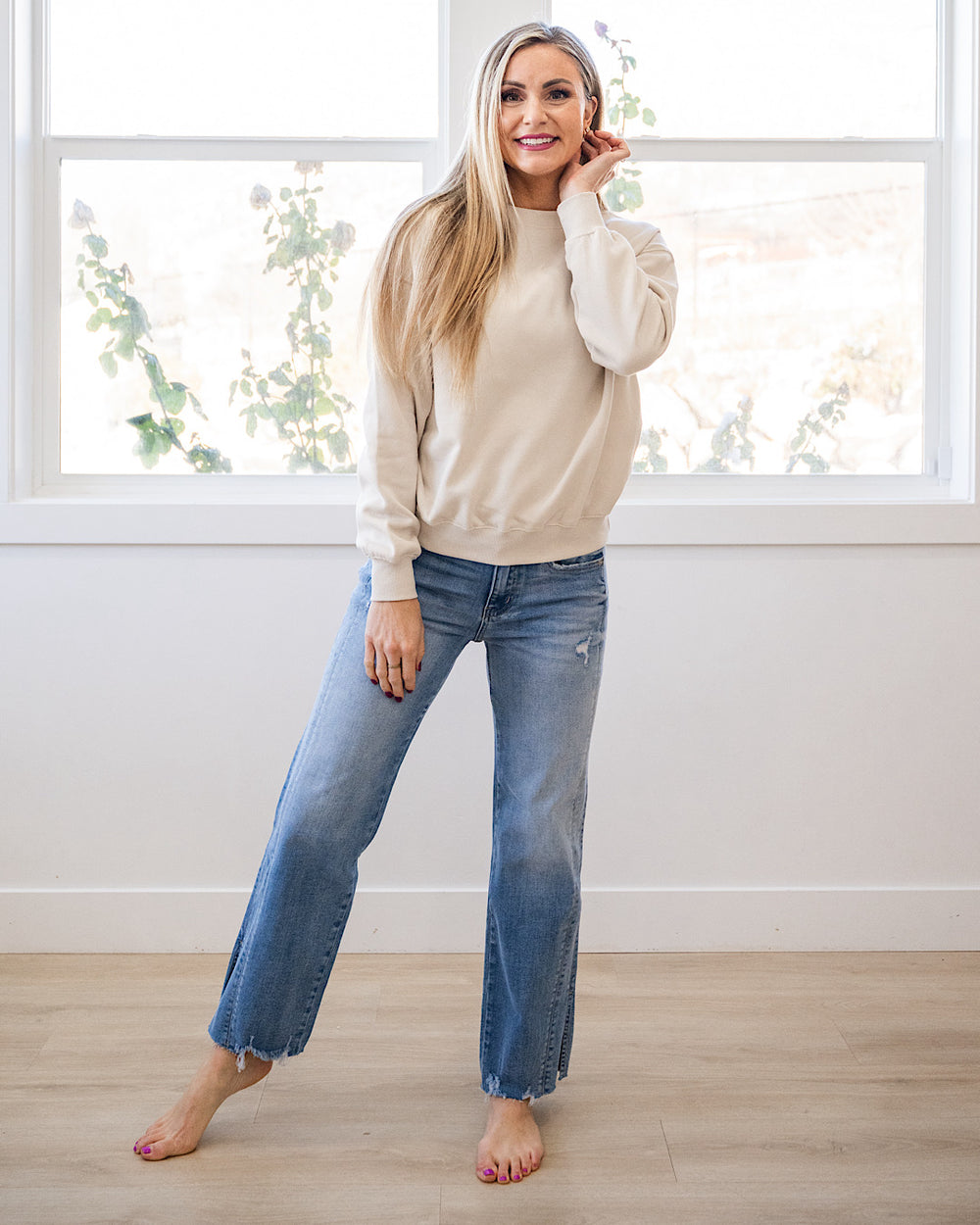 NEW! The Go To Fleece Crewneck Sweatshirt - Beige Reflex