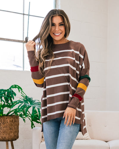 Fall in Love Cocoa Striped Sweater  First Love   