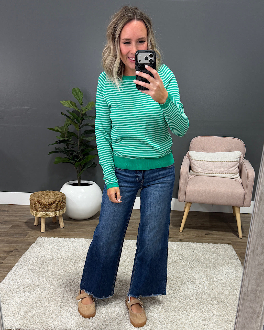 NEW! Lauren Striped Raglan Sweater - Green