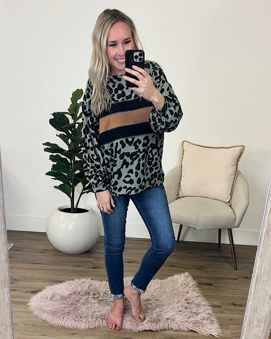 Katherine Olive Leopard and Stripe Top FINAL SALE  Sew In Love   