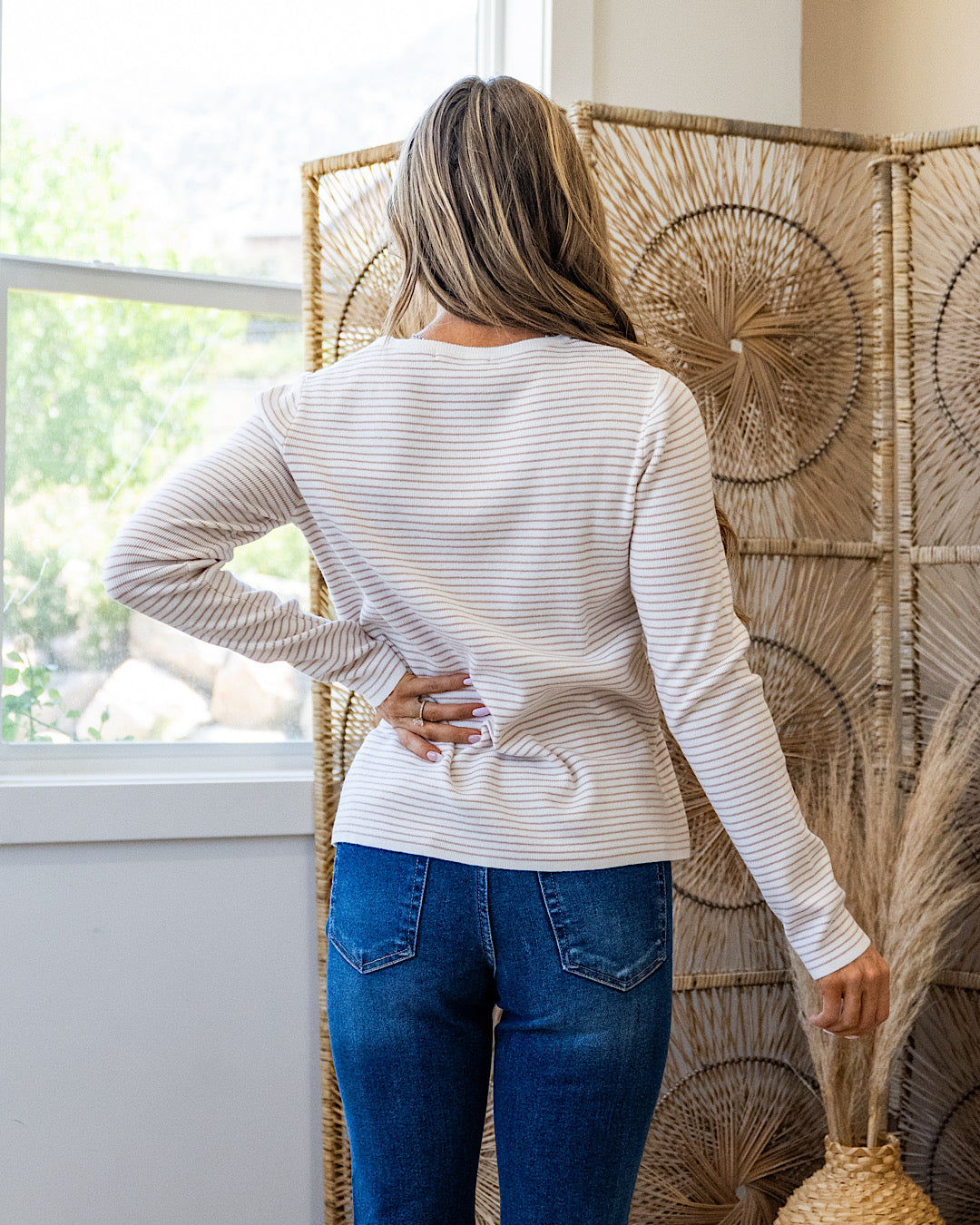 NEW! Emma Pinstriped Sweater - Ivory & Taupe Staccato