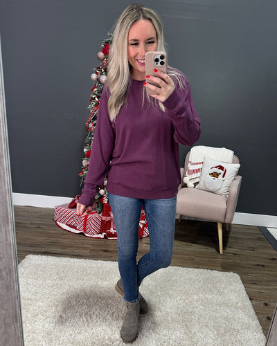 NEW! Mia Ribbed Crewneck Top - Plum Michelle Mae