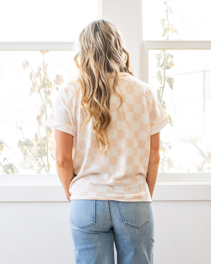 NEW! Kaya Checkered Top - Light Peach Lovely Melody