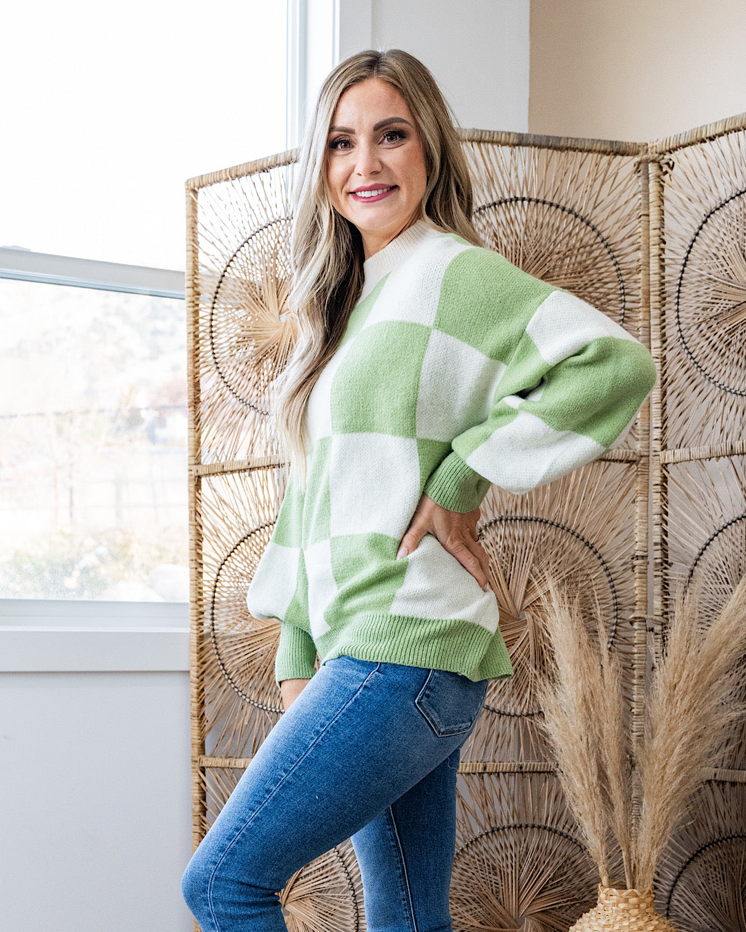 NEW! Make Me Checkered Sweater - Sage & Ivory Lovely Melody