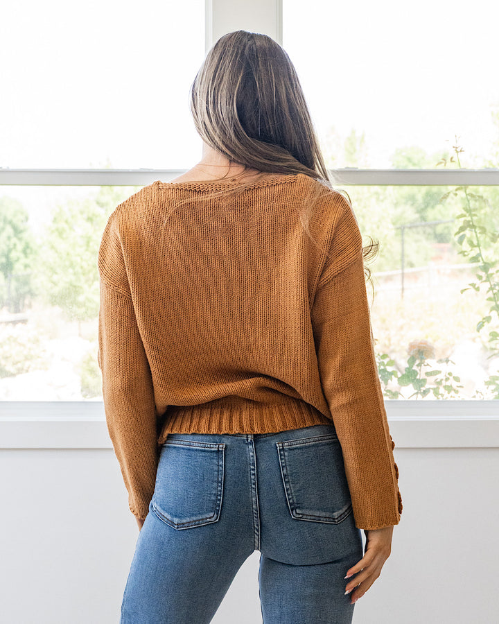 NEW! Ella Crochet Sleeve Sweater - Camel