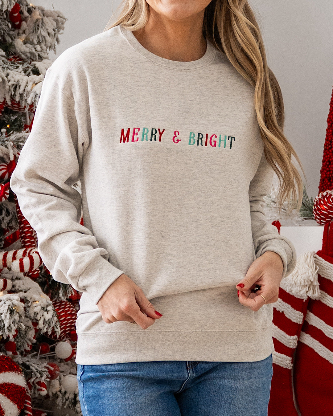 NEW! Merry & Bright Embroidered Sweatshirt - Heather Gray