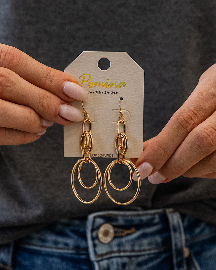 Interlocking Double Circle Dangle Earrings - Gold
