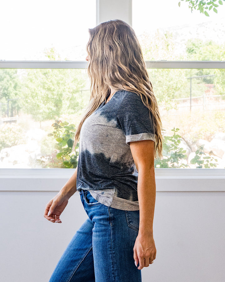 NEW! Sophie V Neck Top - Ombre Micro Stripes Midnight and White