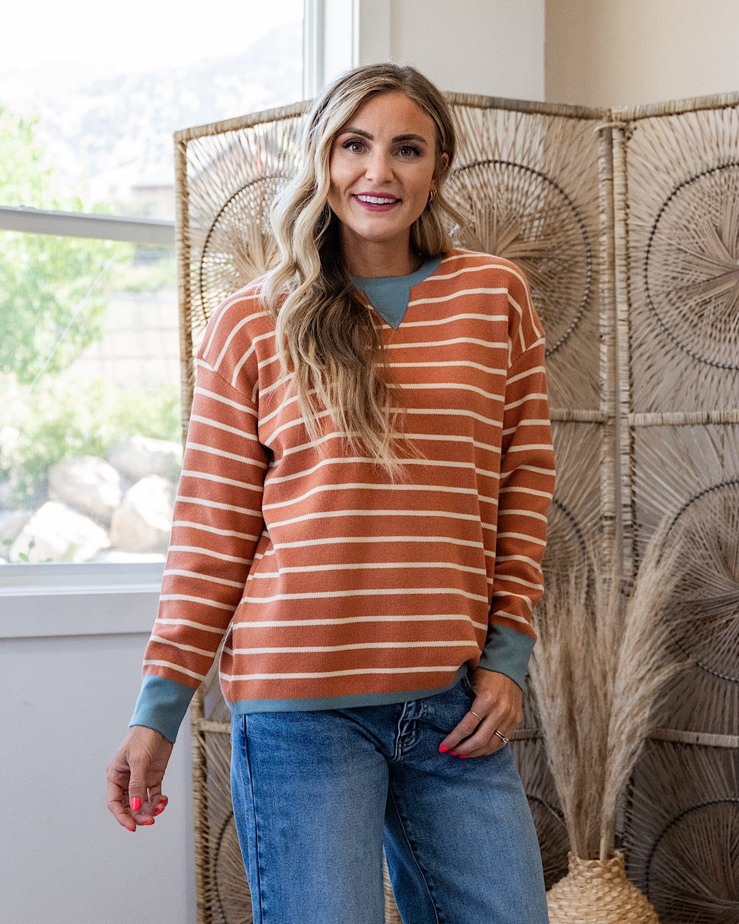 Charlotte Contrast Striped Sweater - Color Options Available! Arrow Twenty Two Terracotta