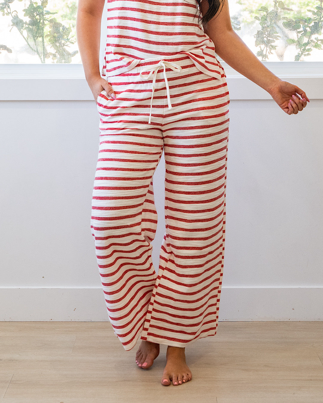 Abby Striped Textured Knit Pants - Color Options Available! Mine Red