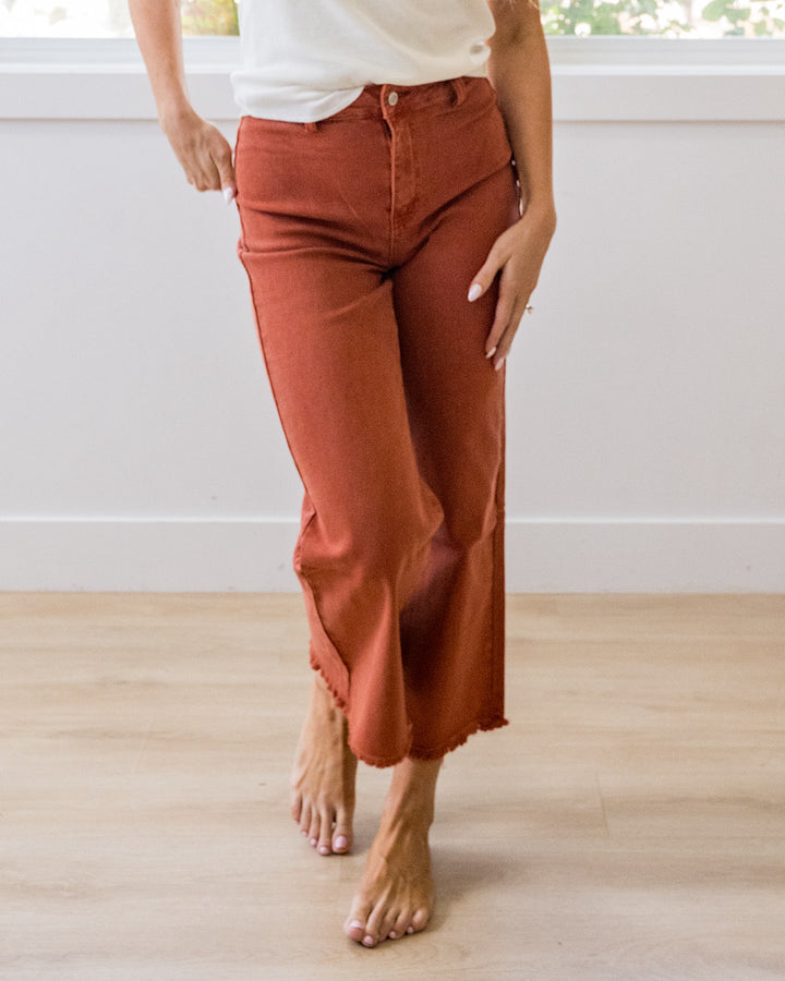 NEW! Mae Wide Leg Cropped Jeans - Rust Zenana