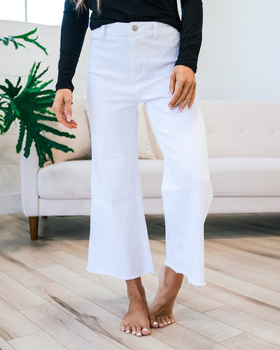 Mae Wide Leg Cropped Jeans - White  Zenana   