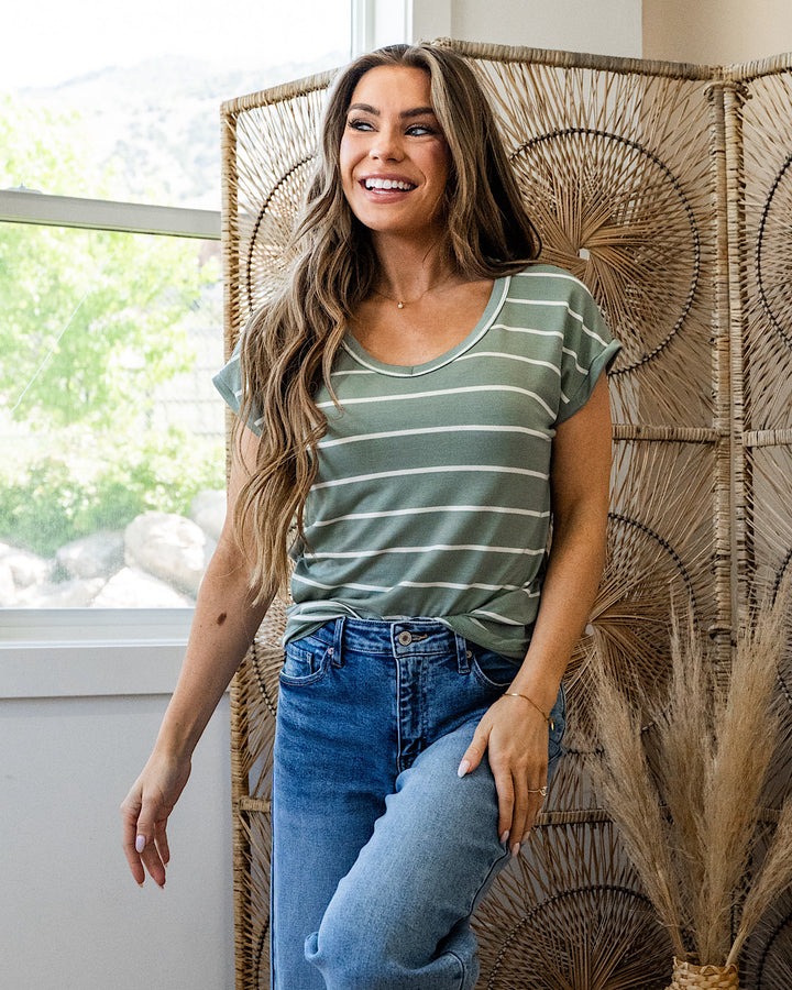Take Me Back Striped Jersey Top - Color Options Available! Staccato Sage